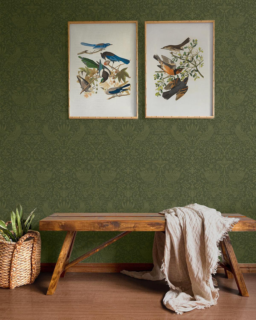 Seabrook Tonal Bird Garden Green Wallpaper