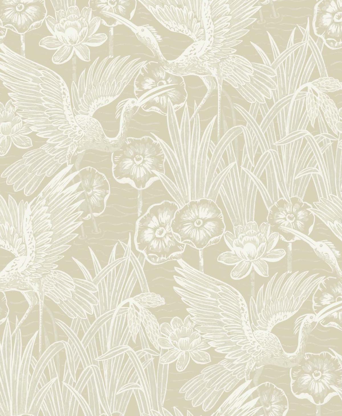 Seabrook Floral Heron Sand Wallpaper