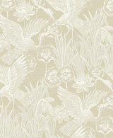 Seabrook Floral Heron Sand Wallpaper