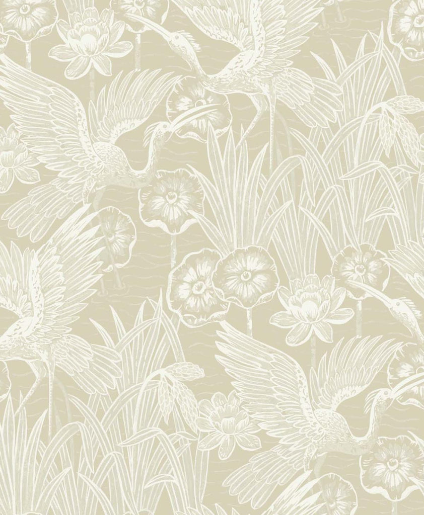 Seabrook Floral Heron Beige Wallpaper