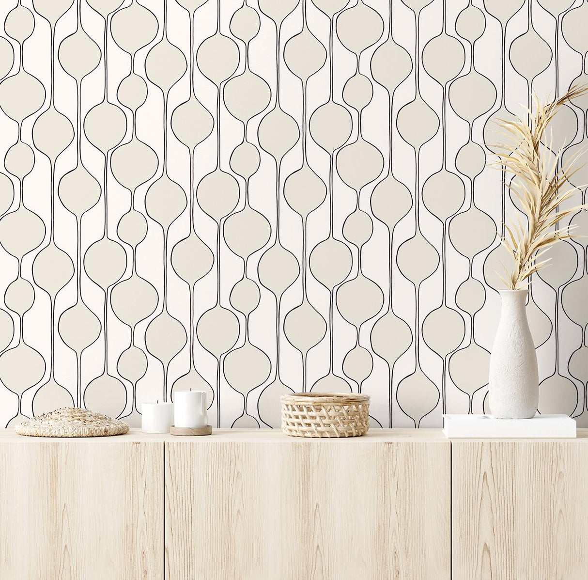 Seabrook Bubble Stripe Off-White Wallpaper