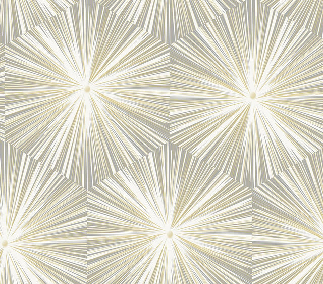 Seabrook Hex Starburst Grey & Metallic Gold Wallpaper
