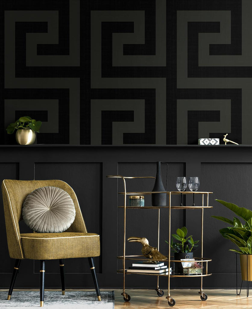 Seabrook Maze Geo Black Wallpaper