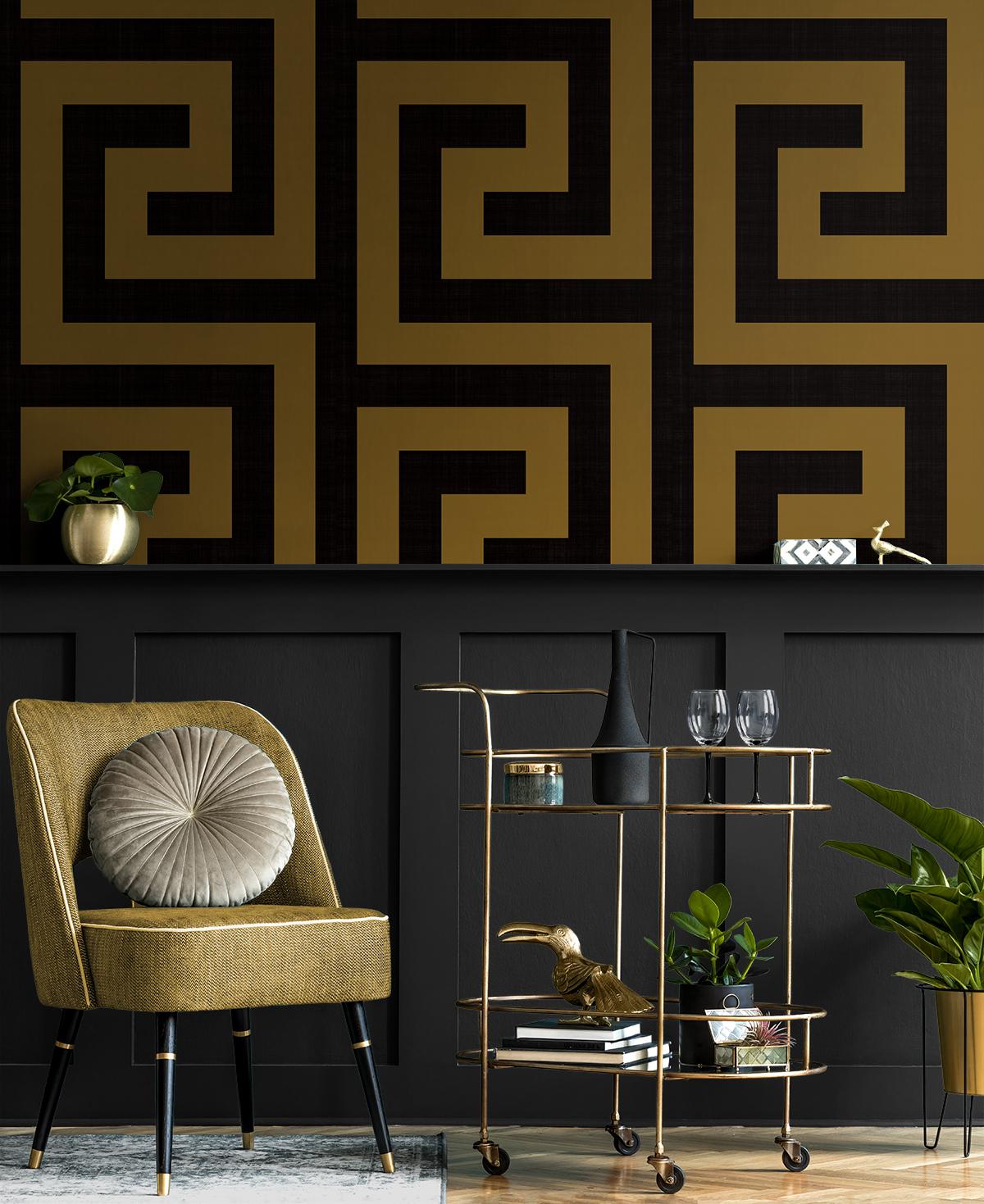 Seabrook Maze Geo Black Wallpaper