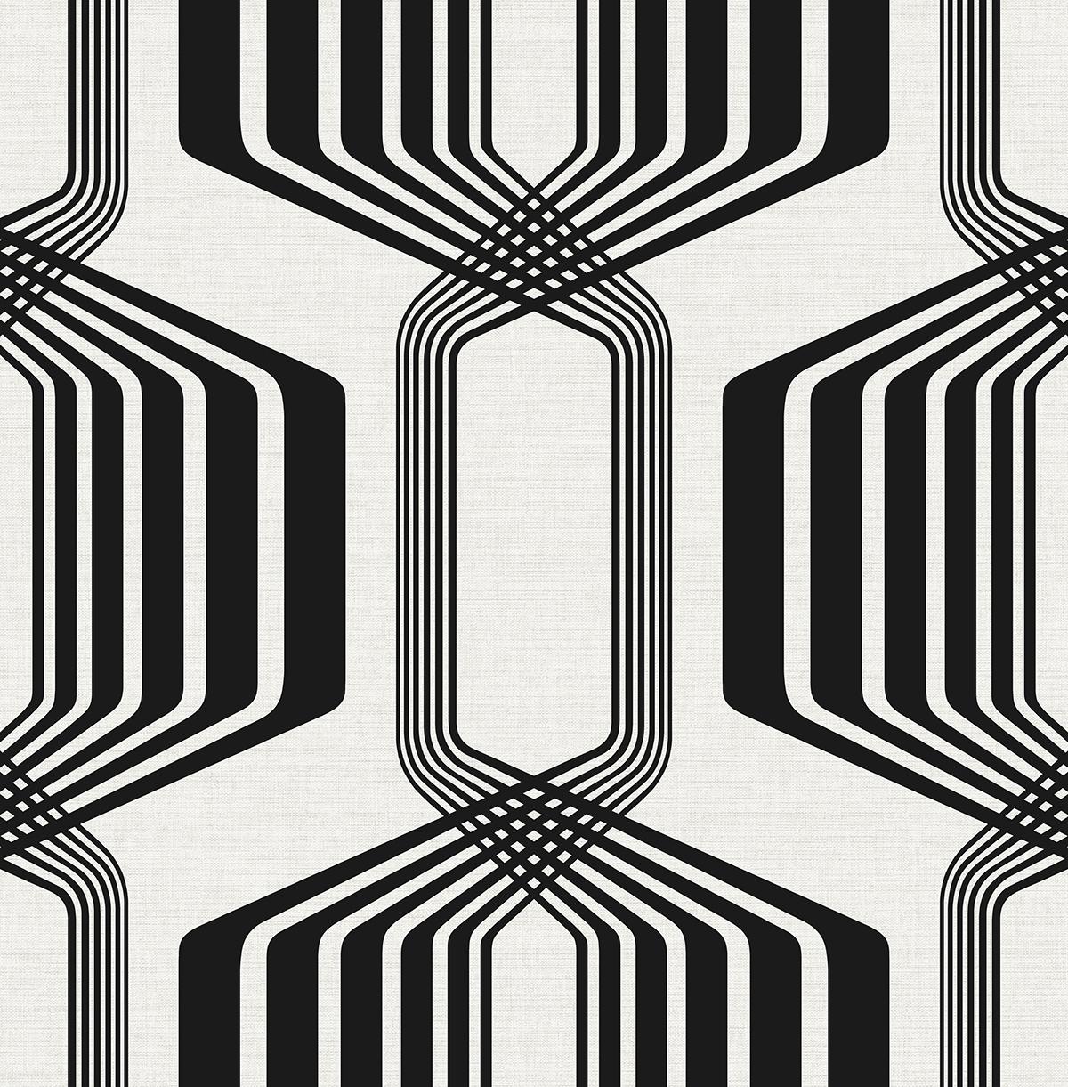 Seabrook Striped Geo Ebony Wallpaper