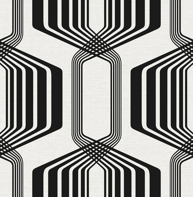 Seabrook Striped Geo Ebony Wallpaper