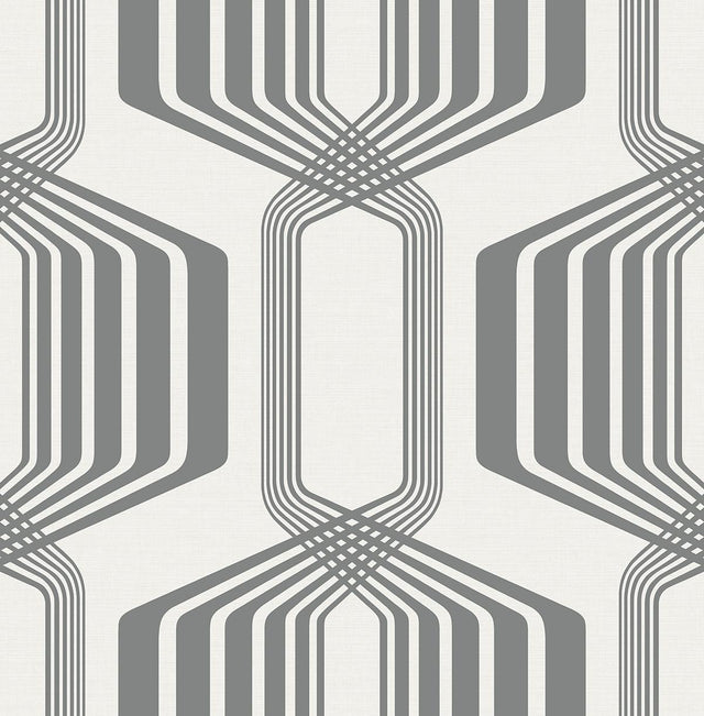 Seabrook Striped Geo Metallic Silver Wallpaper
