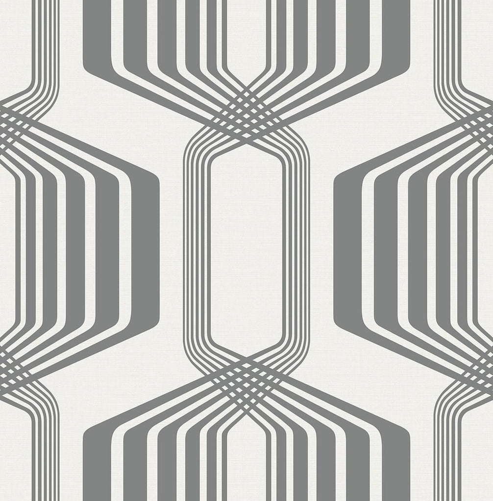 Seabrook Striped Geo Silver Wallpaper