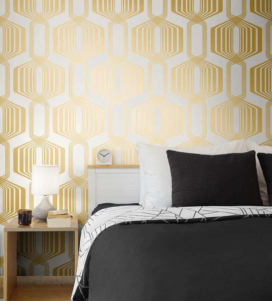 Seabrook Striped Geo Gold Wallpaper