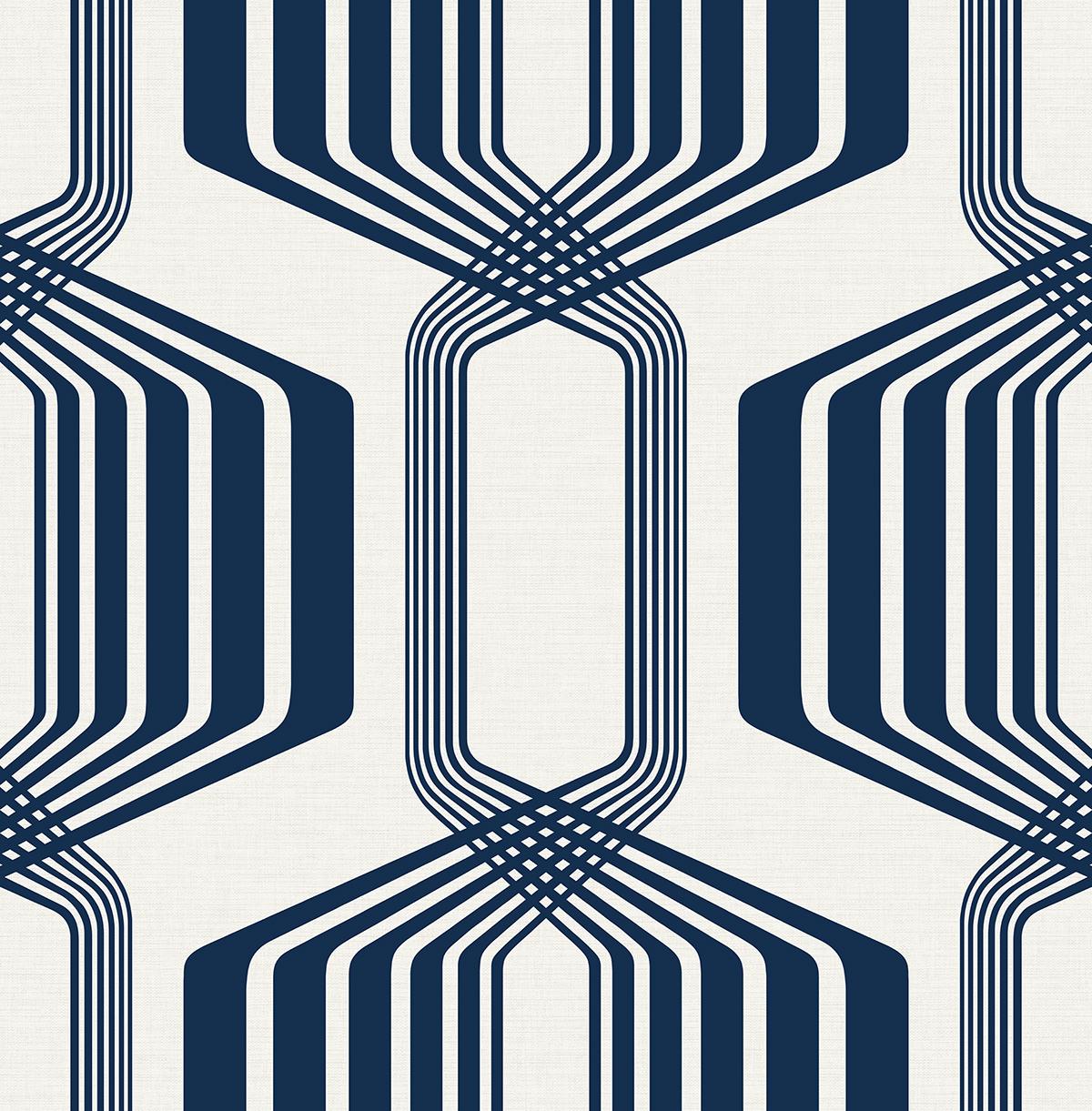 Seabrook Striped Geo Blue Sapphire Wallpaper