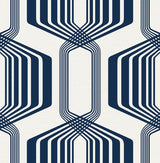 Seabrook Striped Geo Blue Sapphire Wallpaper