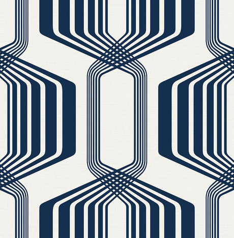 Seabrook Striped Geo Blue Sapphire Wallpaper