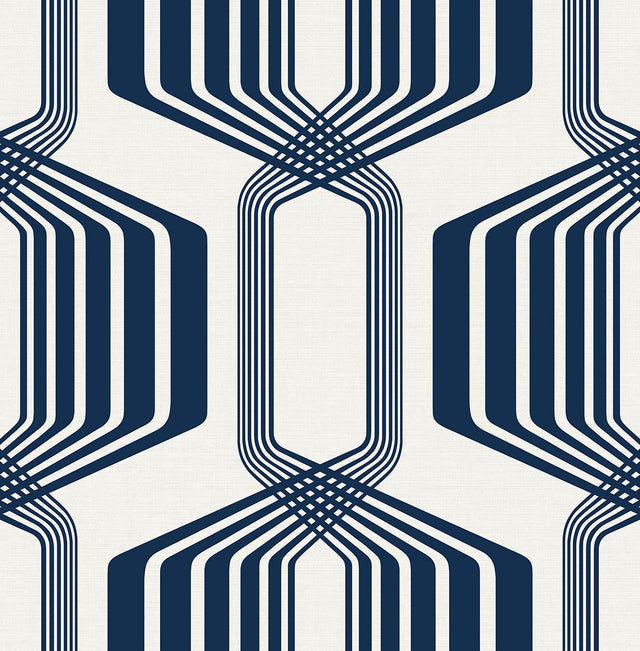 Seabrook Striped Geo Blue Sapphire Wallpaper