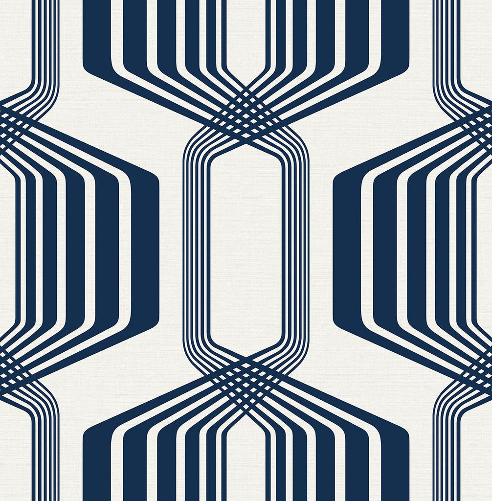 Seabrook Striped Geo Blue Wallpaper