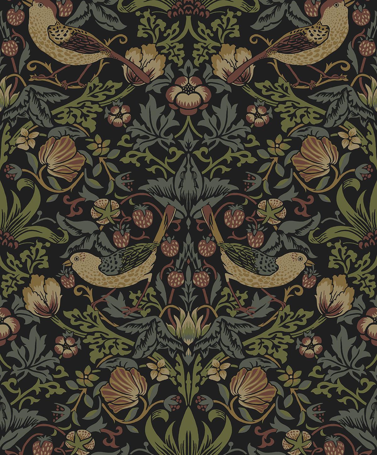 Seabrook Strawberry Garden Black Wallpaper