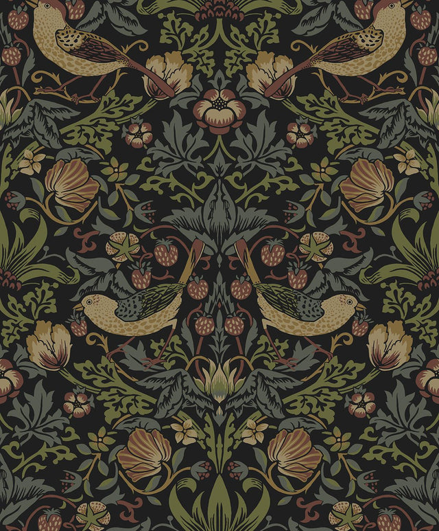 Seabrook Strawberry Garden Black Wallpaper