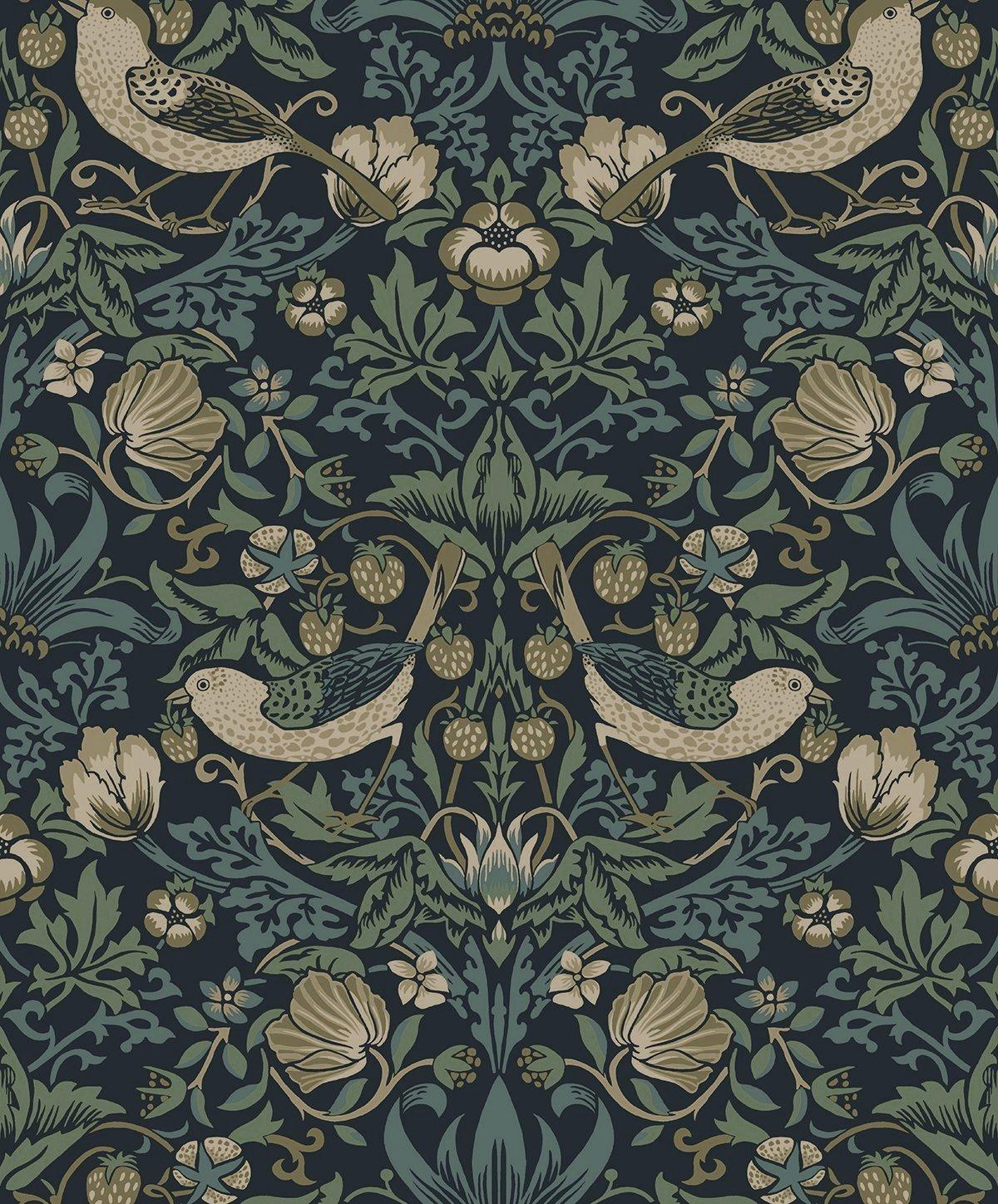 Seabrook Strawberry Garden Blue Wallpaper