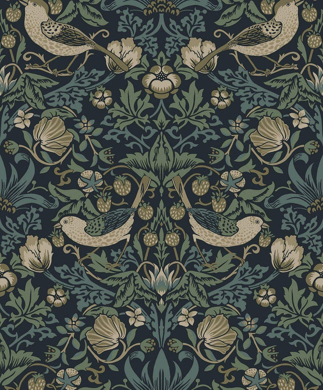 Seabrook Strawberry Garden Blue Wallpaper