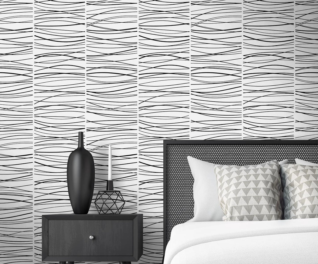 Seabrook Wave Lines Black Wallpaper