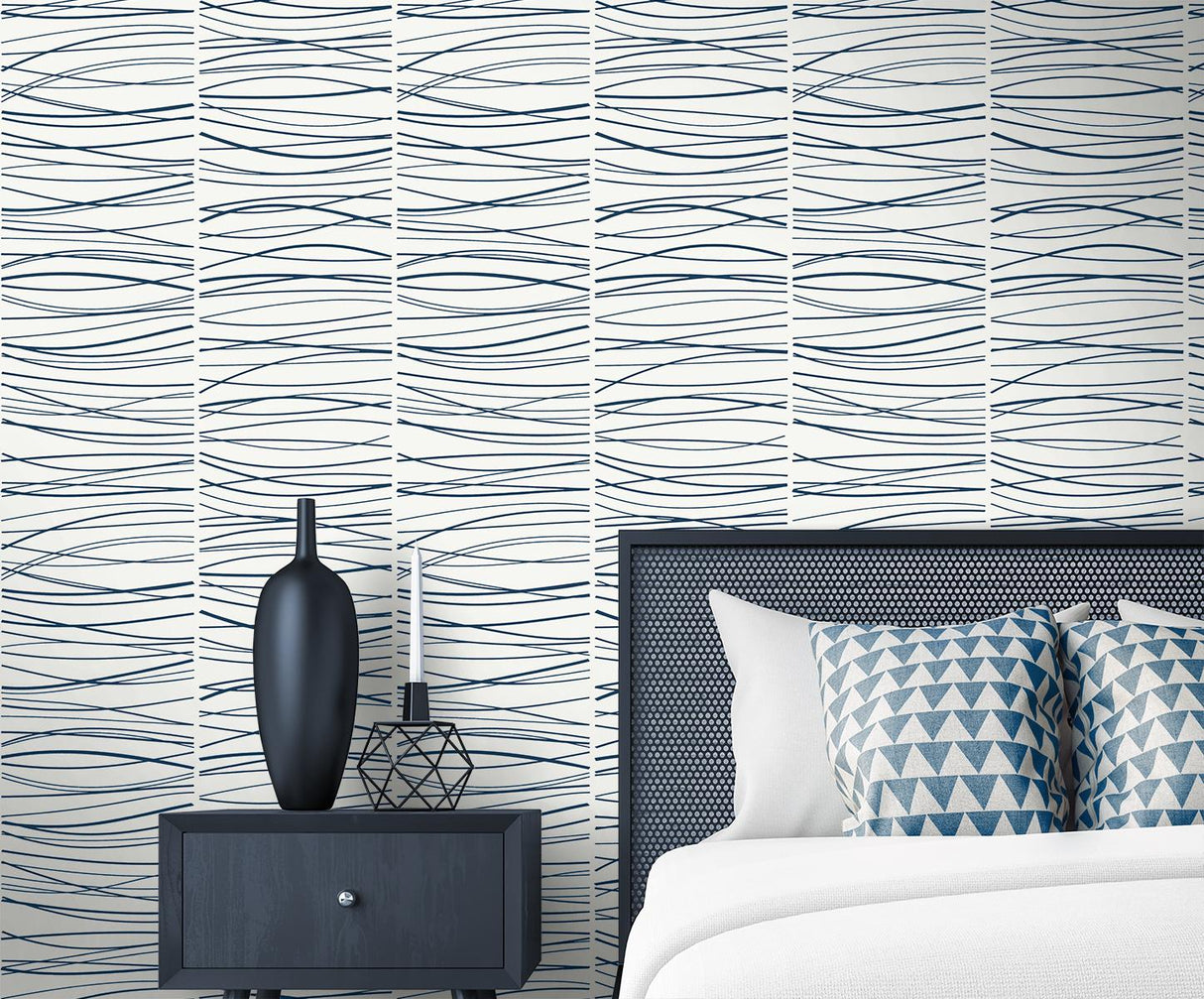 Seabrook Wave Lines Blue Wallpaper