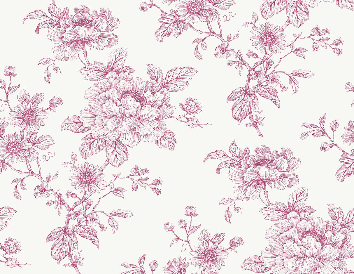 Seabrook Sketched Floral Pink Wallpaper