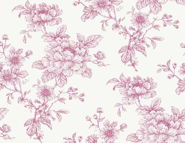 Seabrook Sketched Floral Pink Wallpaper