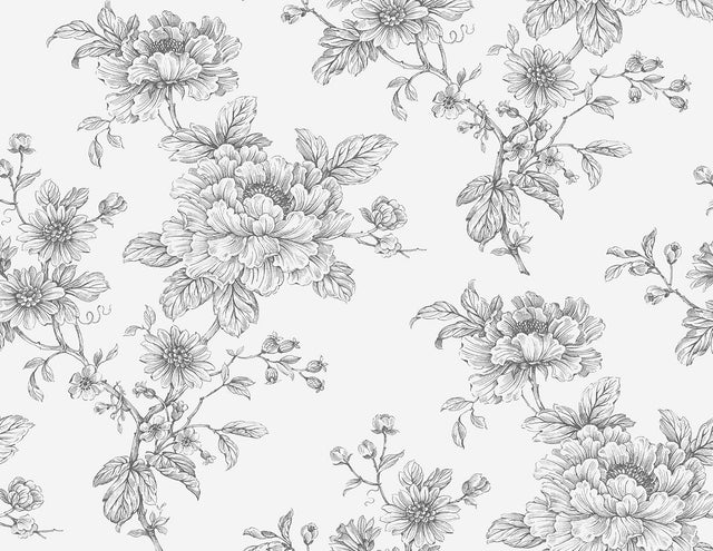 Seabrook Sketched Floral Grey Wallpaper
