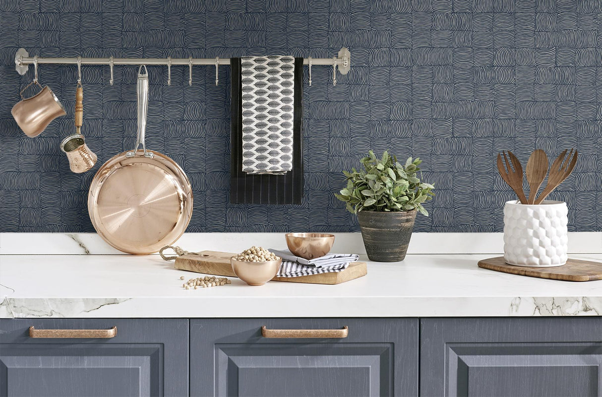 Seabrook Organic Squares Blue Wallpaper