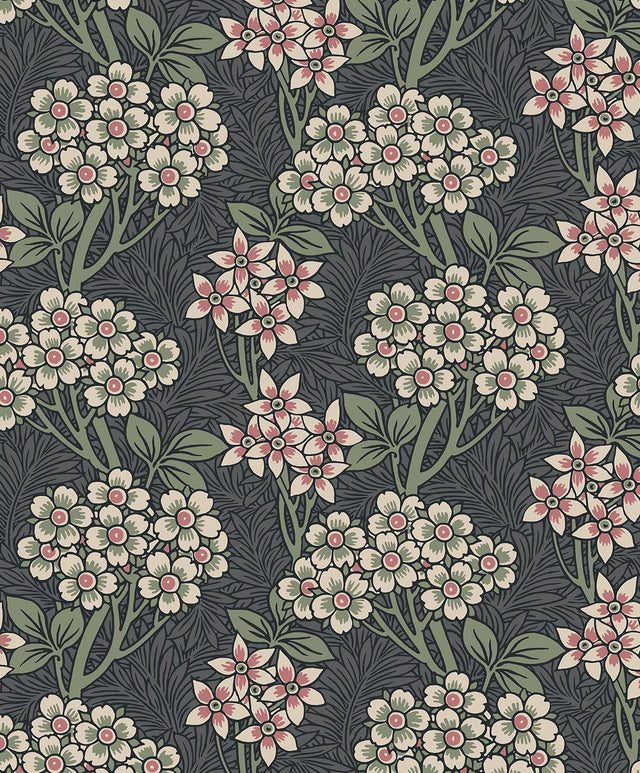Seabrook Floral Vine Smoke & Laurel Green Wallpaper