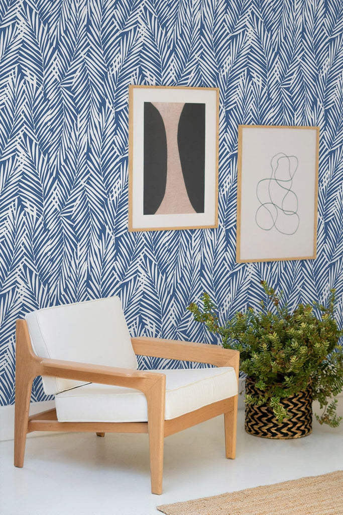 Seabrook Mod Palm Blue Wallpaper