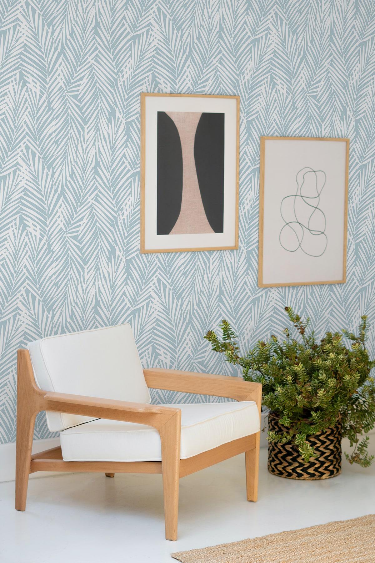 Seabrook Mod Palm Blue Wallpaper