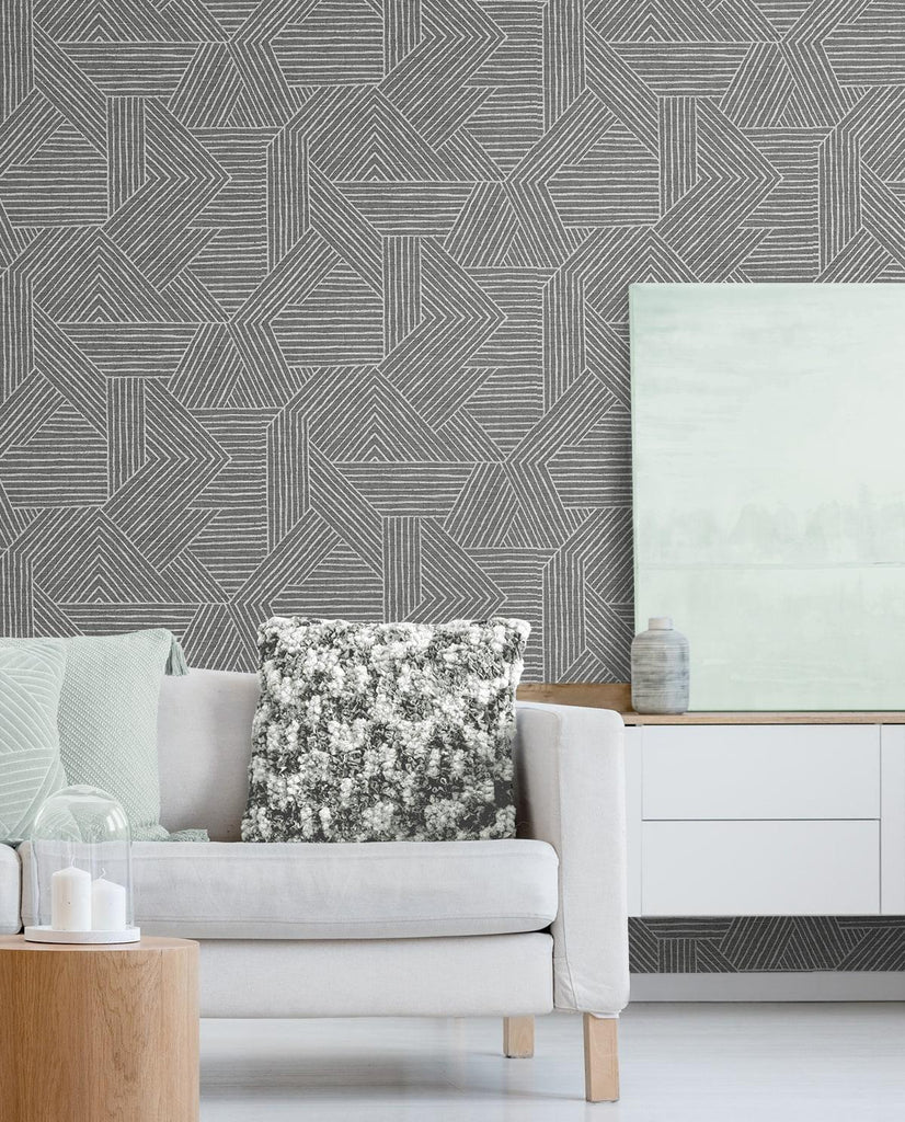 Seabrook Etched Geometric Grey Wallpaper
