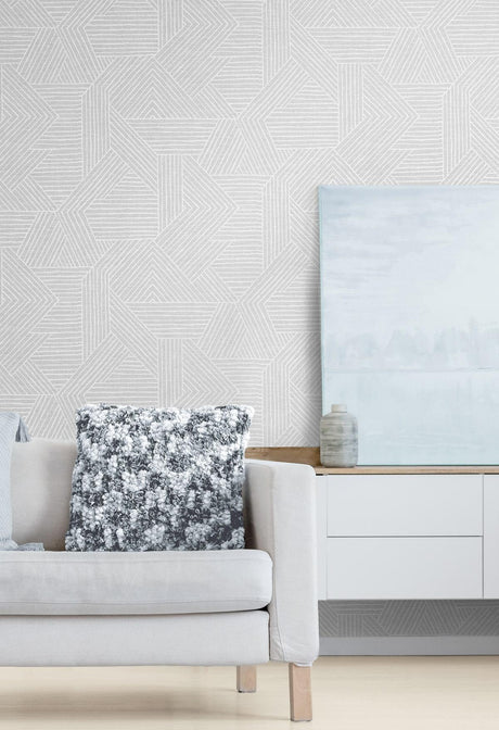 Seabrook Etched Geometric Grey Wallpaper