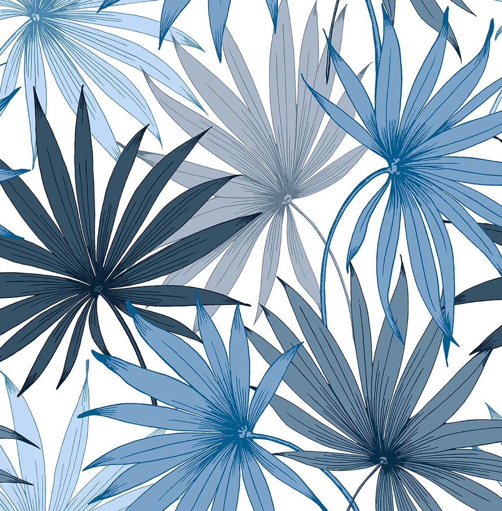 Seabrook Tropic Palm Toss Blue Wallpaper