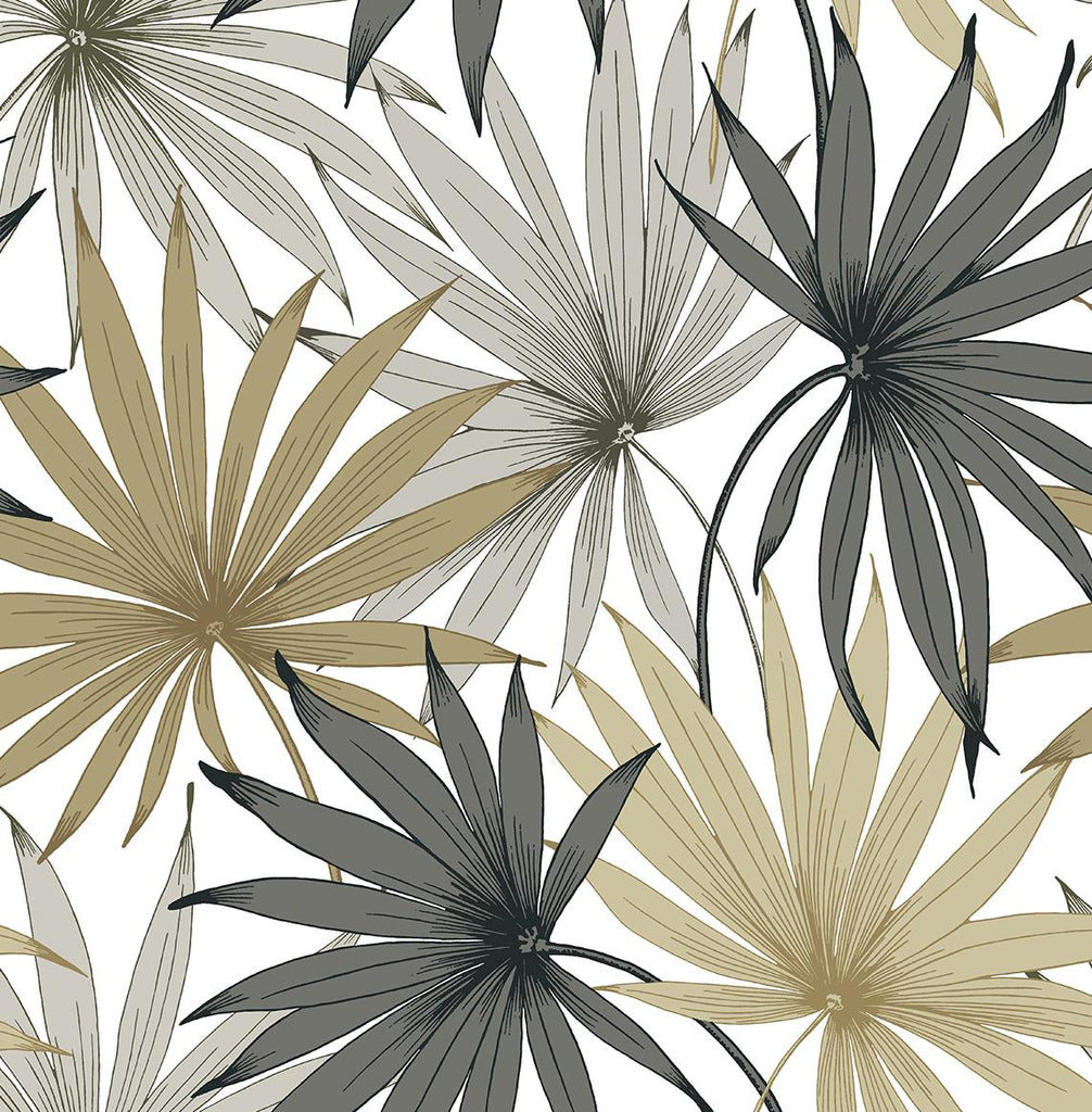 Seabrook Tropic Palm Toss Grey Wallpaper