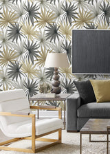 Seabrook Tropic Palm Toss Grey Wallpaper