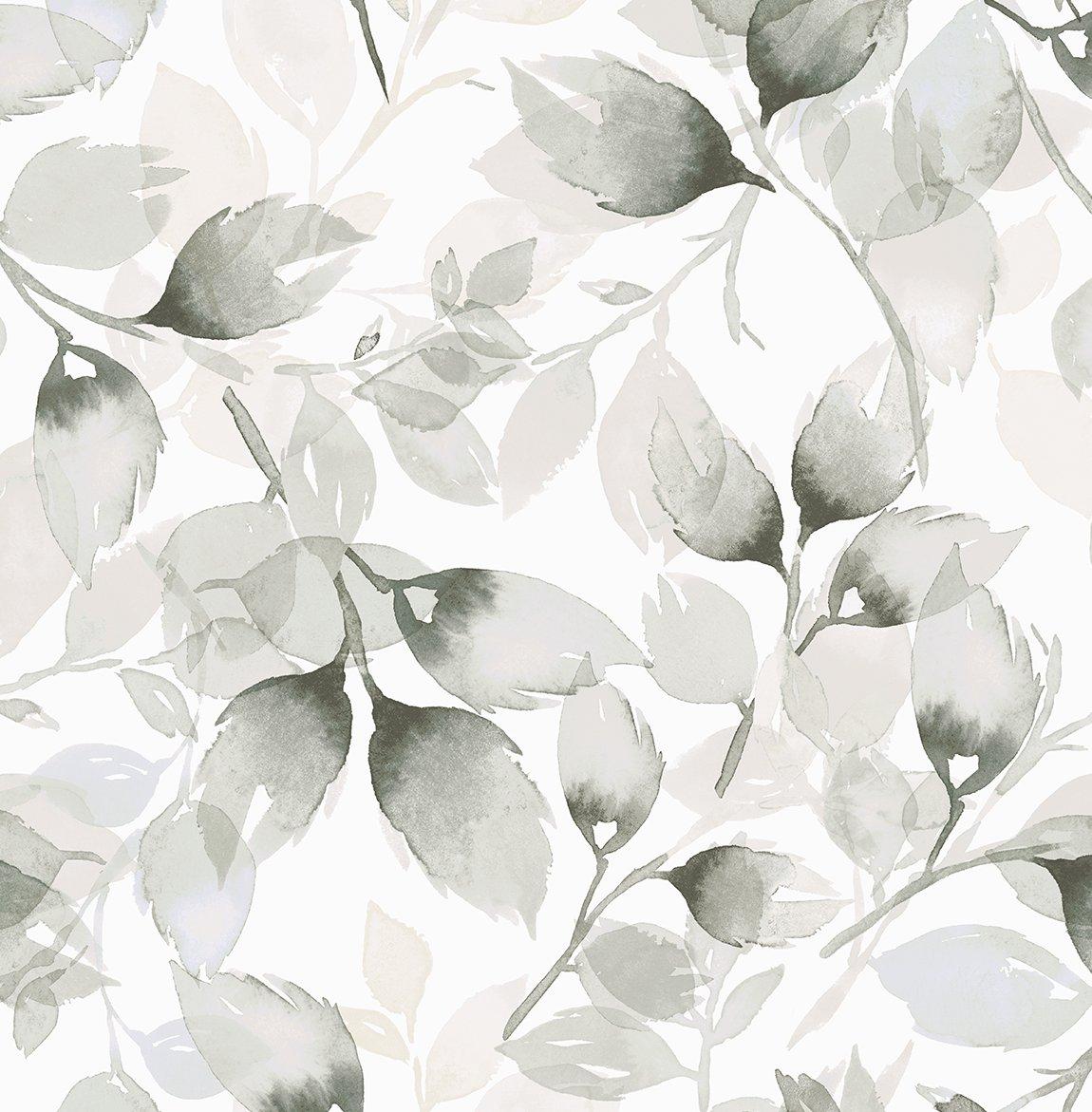 Seabrook Watercolor Tossed Leaves Sea Salt & Harbor Mist Wallpaper