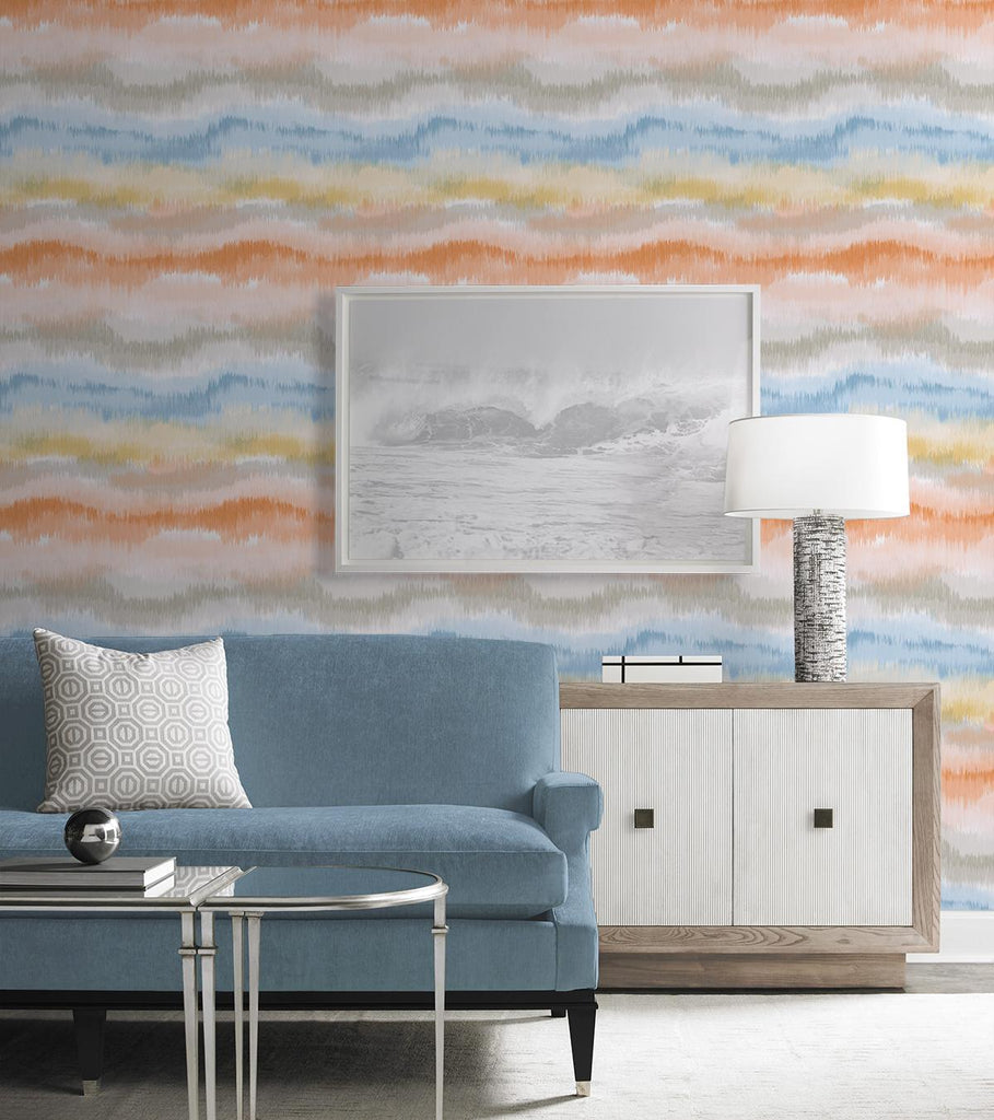 Seabrook Ikat Waves Multicolored Wallpaper