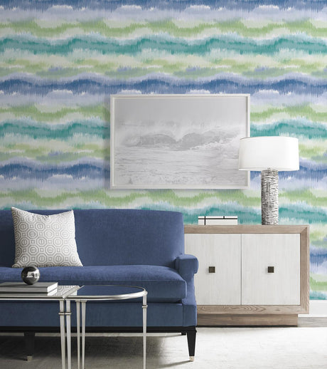 Seabrook Ikat Waves Blue Wallpaper