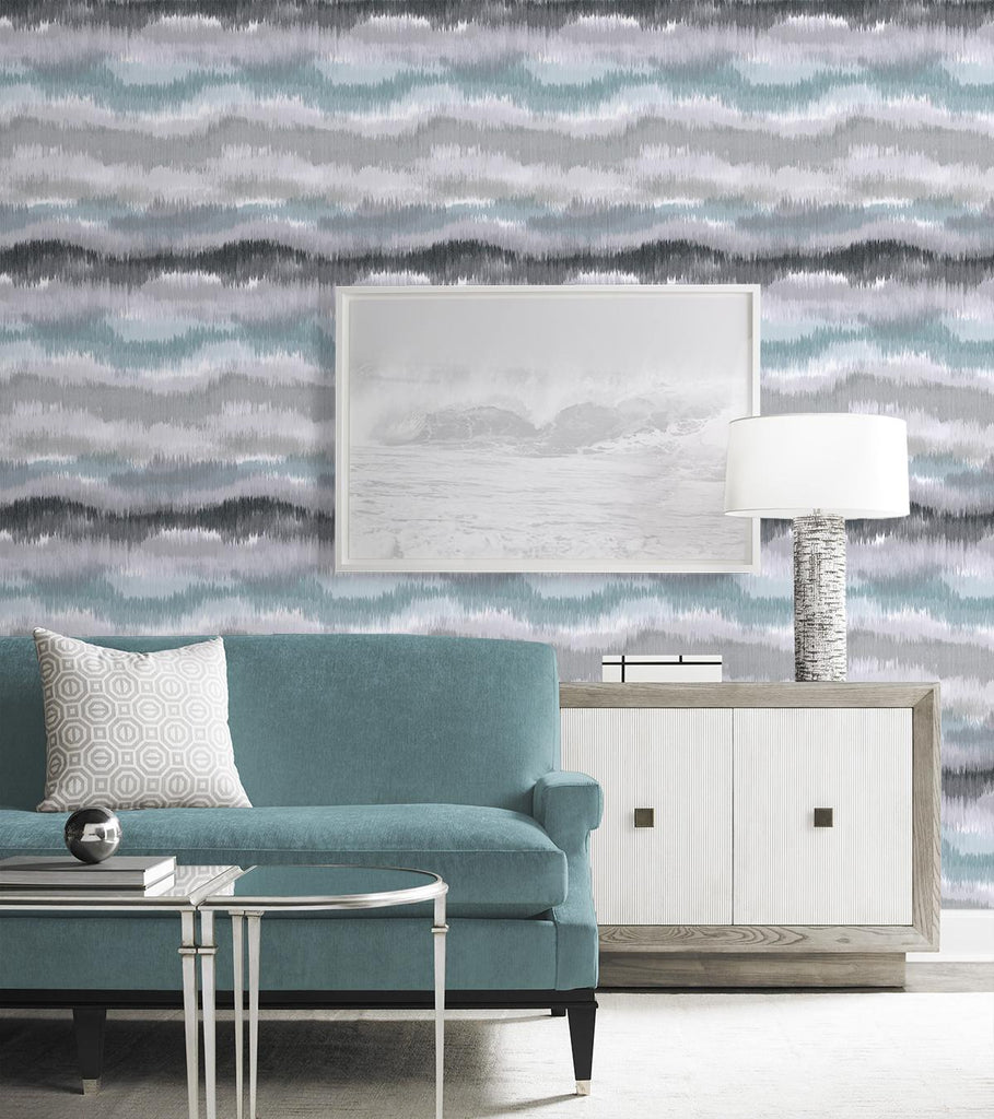 Seabrook Ikat Waves Grey Wallpaper