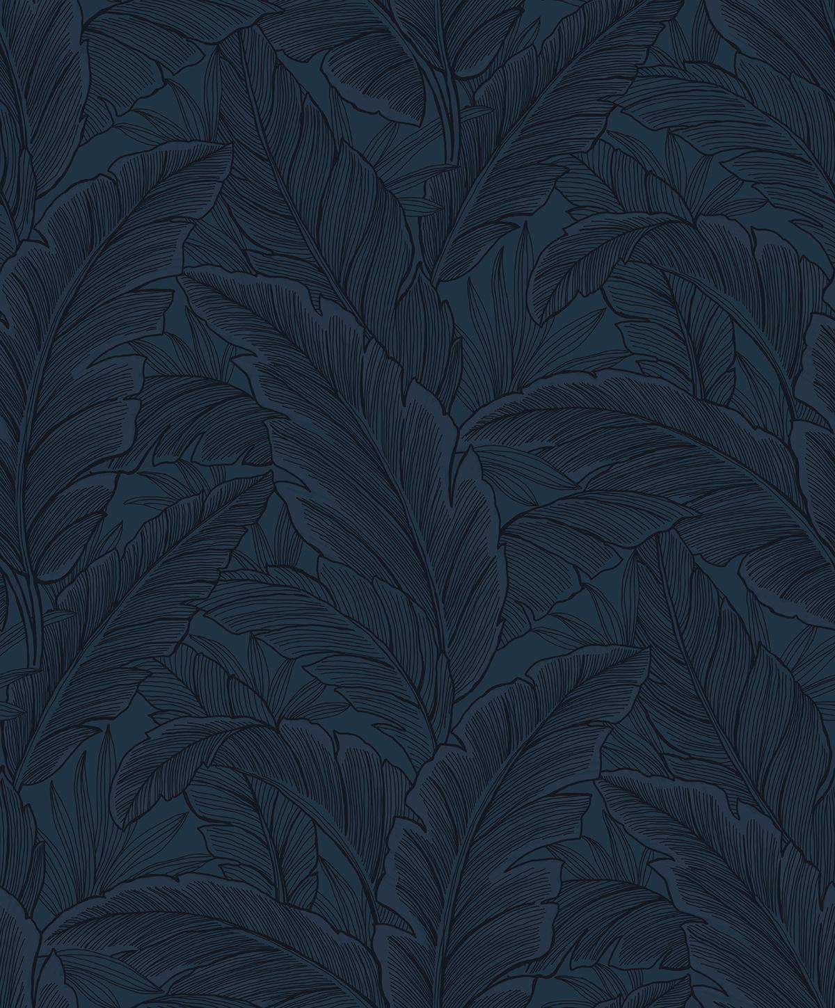 Seabrook Gulf Tropical Leaves Navy Blue Wallpaper