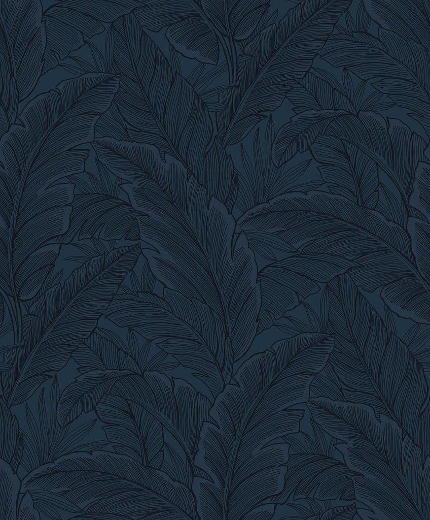 Seabrook Gulf Tropical Leaves Blue Wallpaper