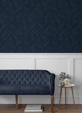 Seabrook Gulf Tropical Leaves Blue Wallpaper