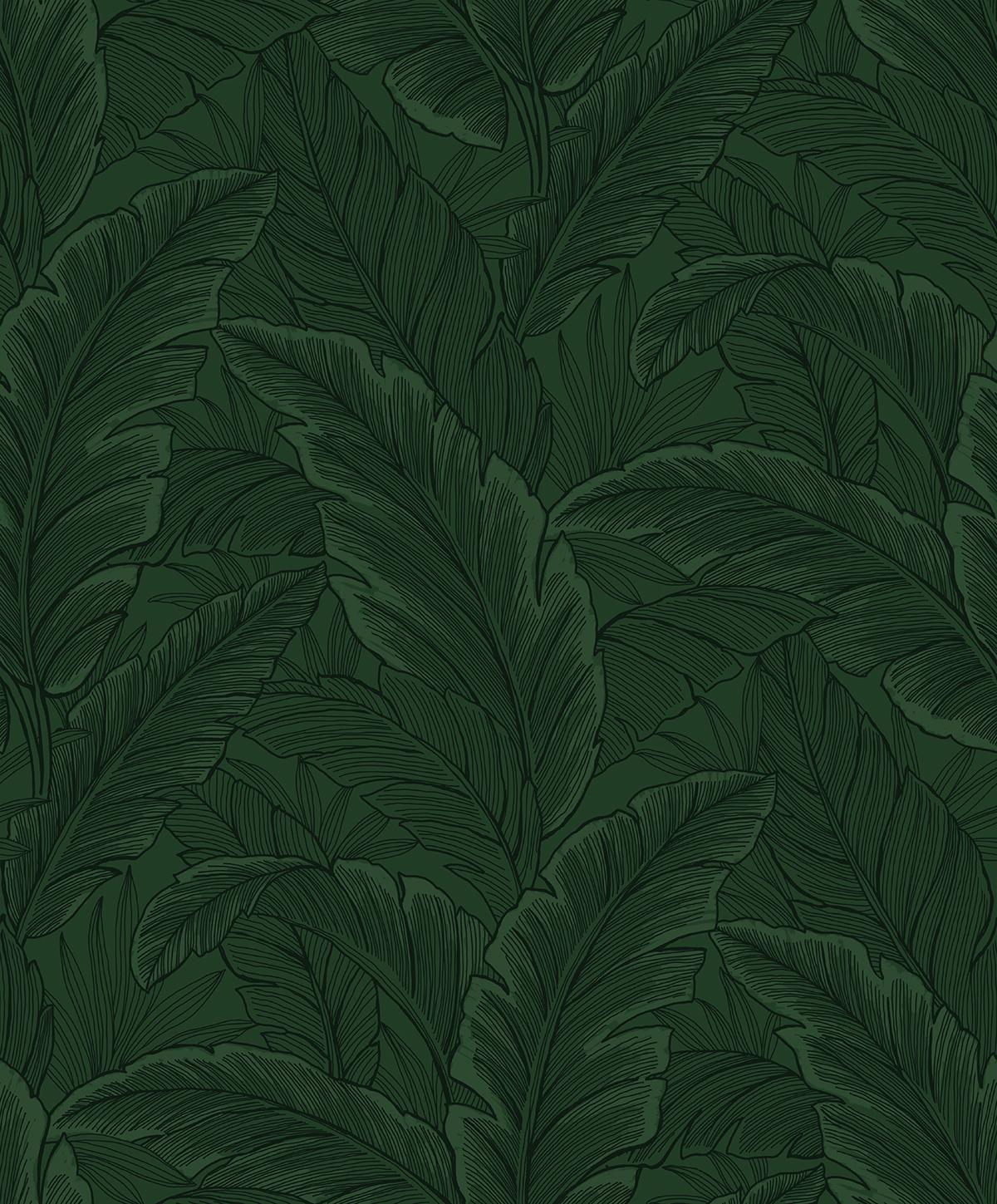 Seabrook Gulf Tropical Leaves Forest Green Wallpaper