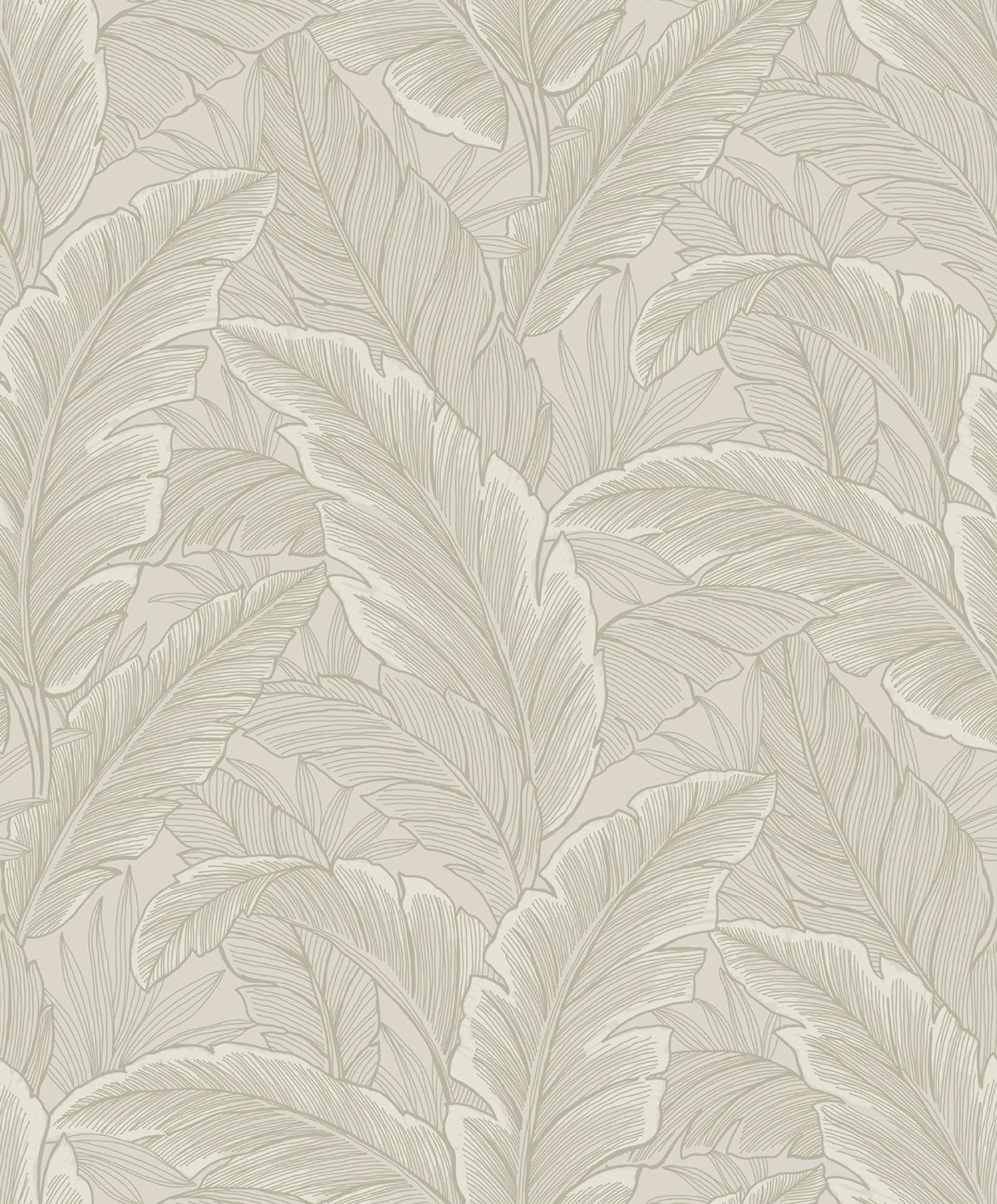 Seabrook Gulf Tropical Leaves Crema Wallpaper