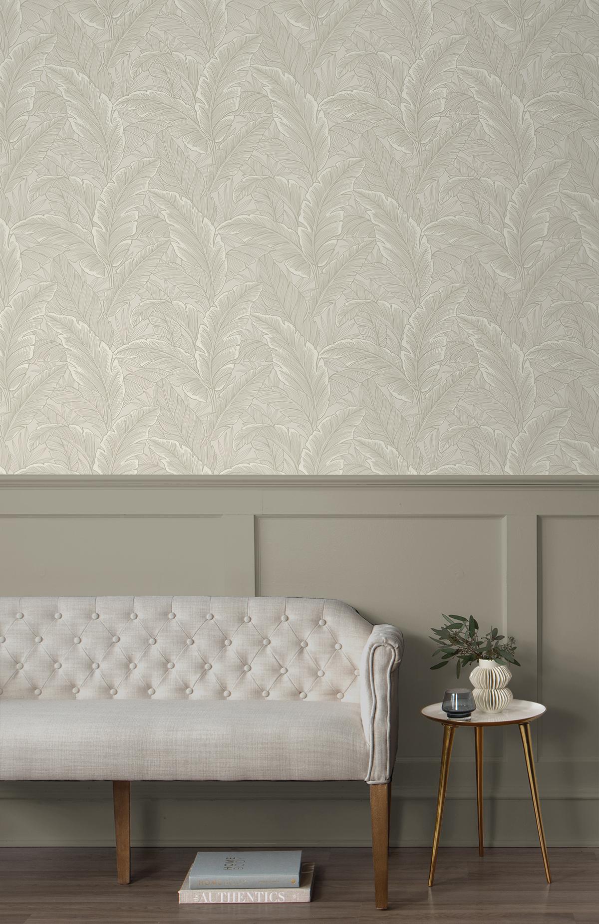 Seabrook Gulf Tropical Leaves Beige Wallpaper