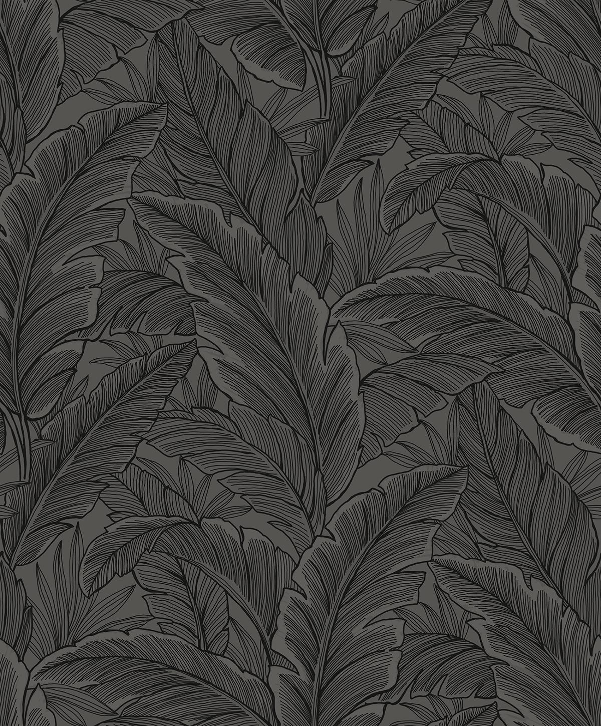 Seabrook Gulf Tropical Leaves Slate Grey Wallpaper