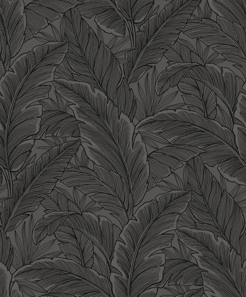 Seabrook Gulf Tropical Leaves Grey Wallpaper