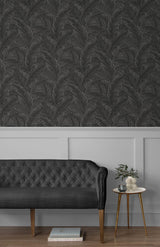 Seabrook Gulf Tropical Leaves Grey Wallpaper