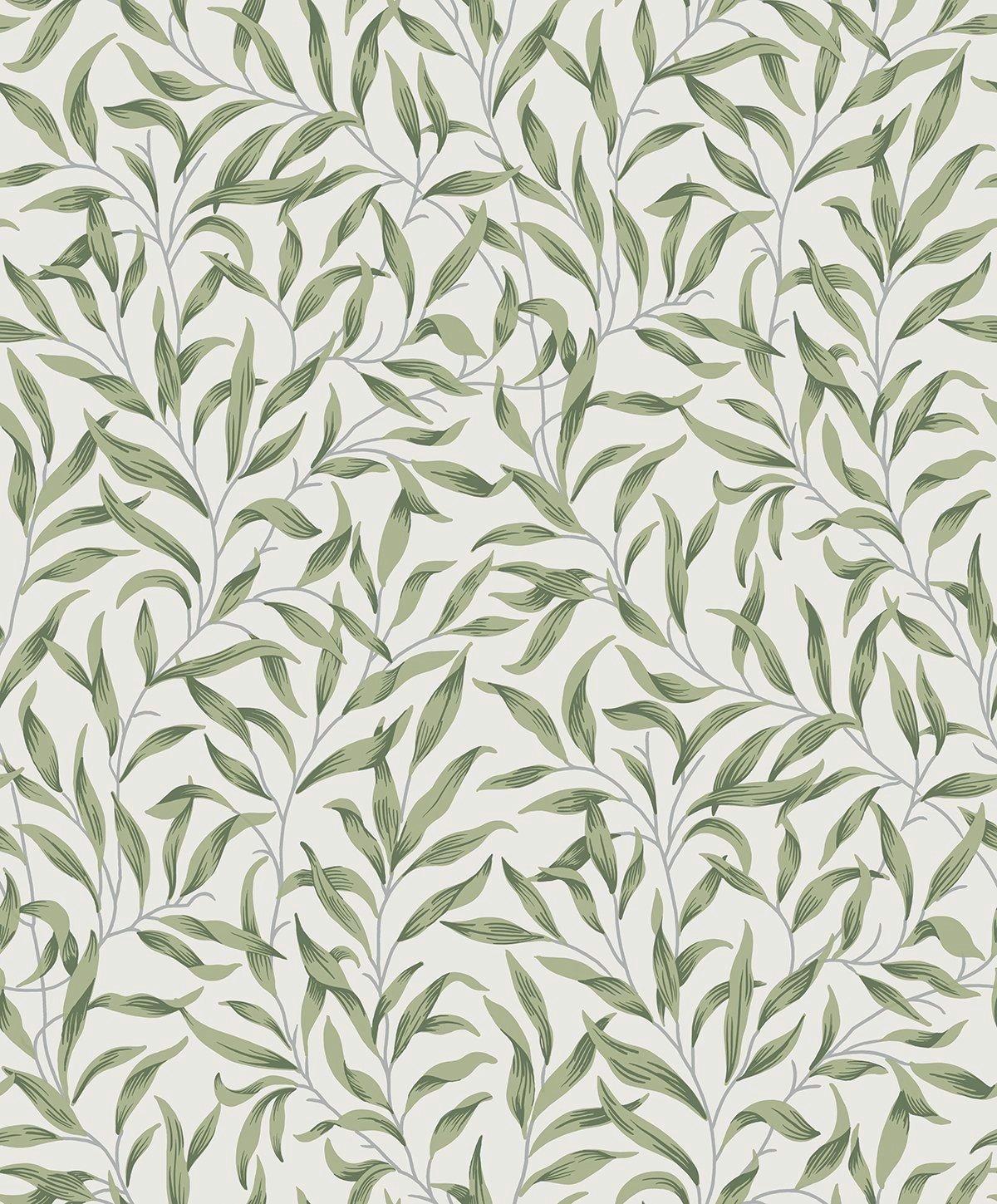 Seabrook Willow Leaves Sprig Green Wallpaper